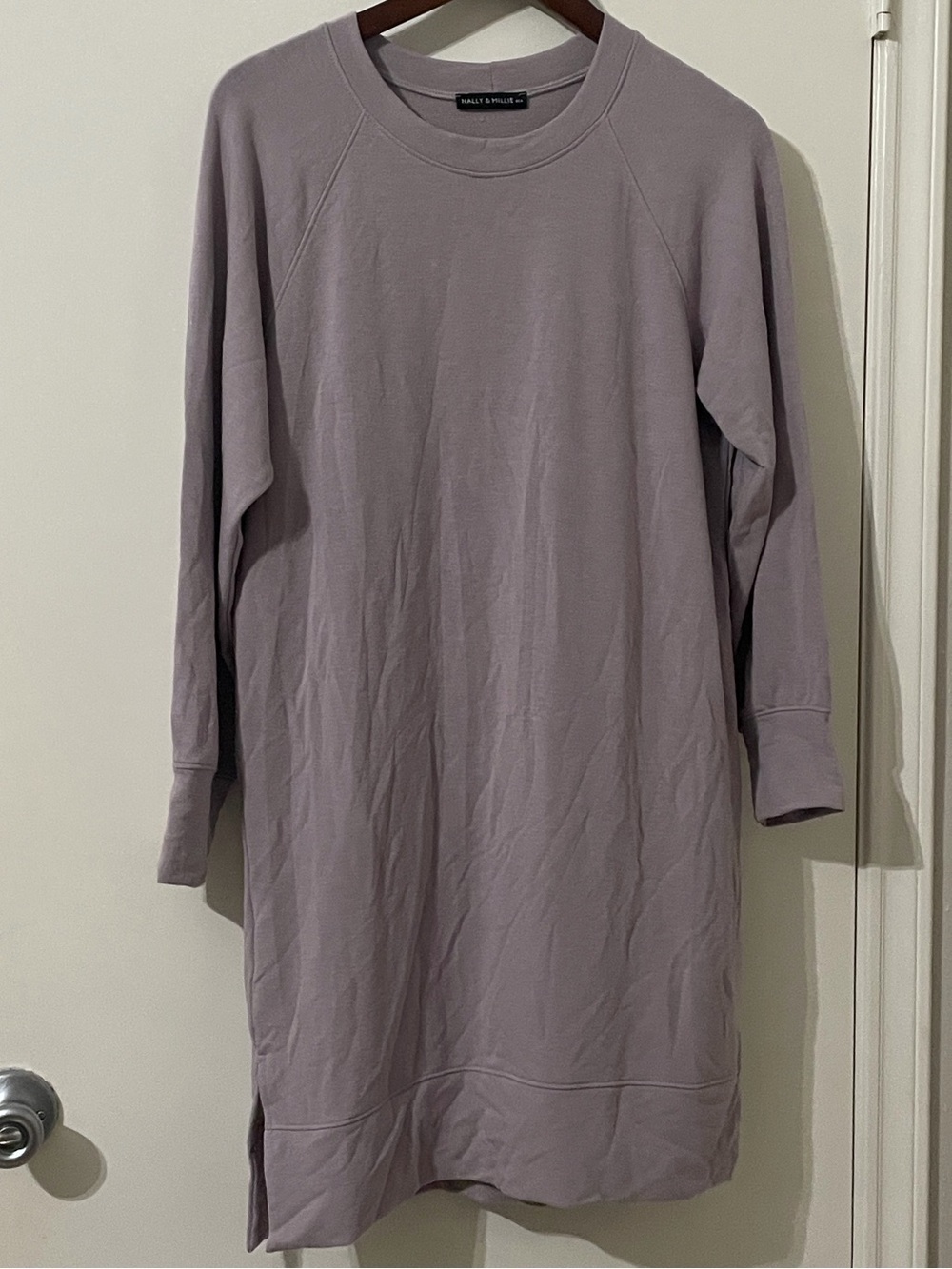 Nally & Millie USA Lavender Sweatshirt Dress Long Sleeve Side Slit Size M